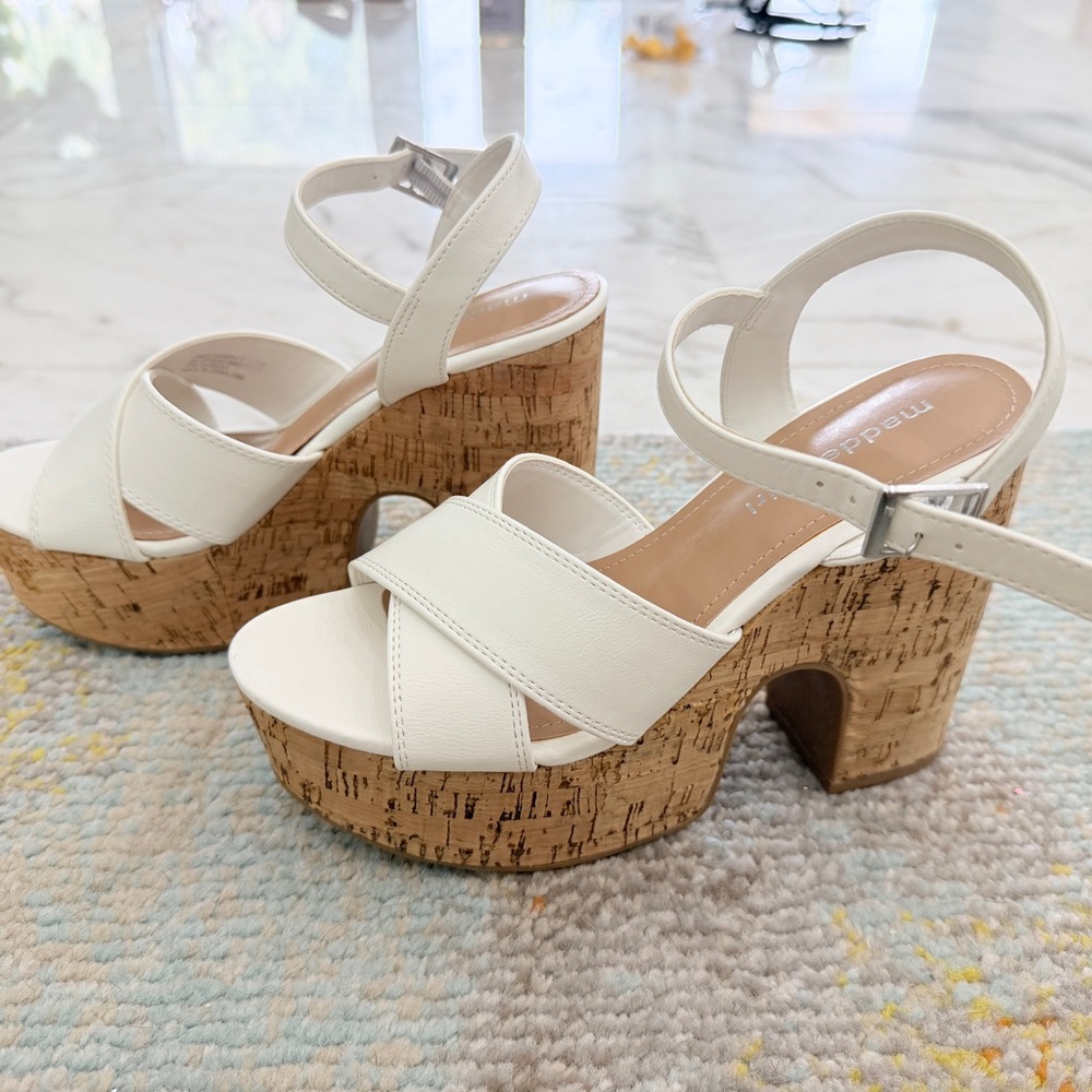 Madden Girl White Cork Platform Sandals